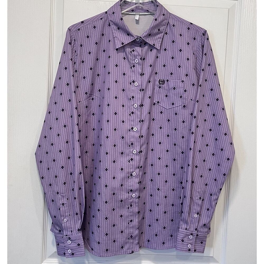Cinch Western ARENAFLEX Button Down Women's Shirt Lavender Diamond Print Large